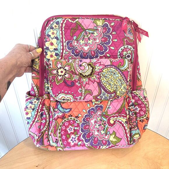 Vera Bradley Pink Floral Paisley Quilted Backpack Travel School Bag main image 6
